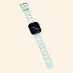 Sage Mint Cutout Chain Link Silicone Band — flat lay showing full strap length and chain link detail