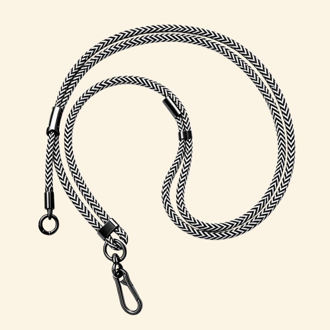 The Core Cord Monochrome Chevron – full lanyard coiled flat lay