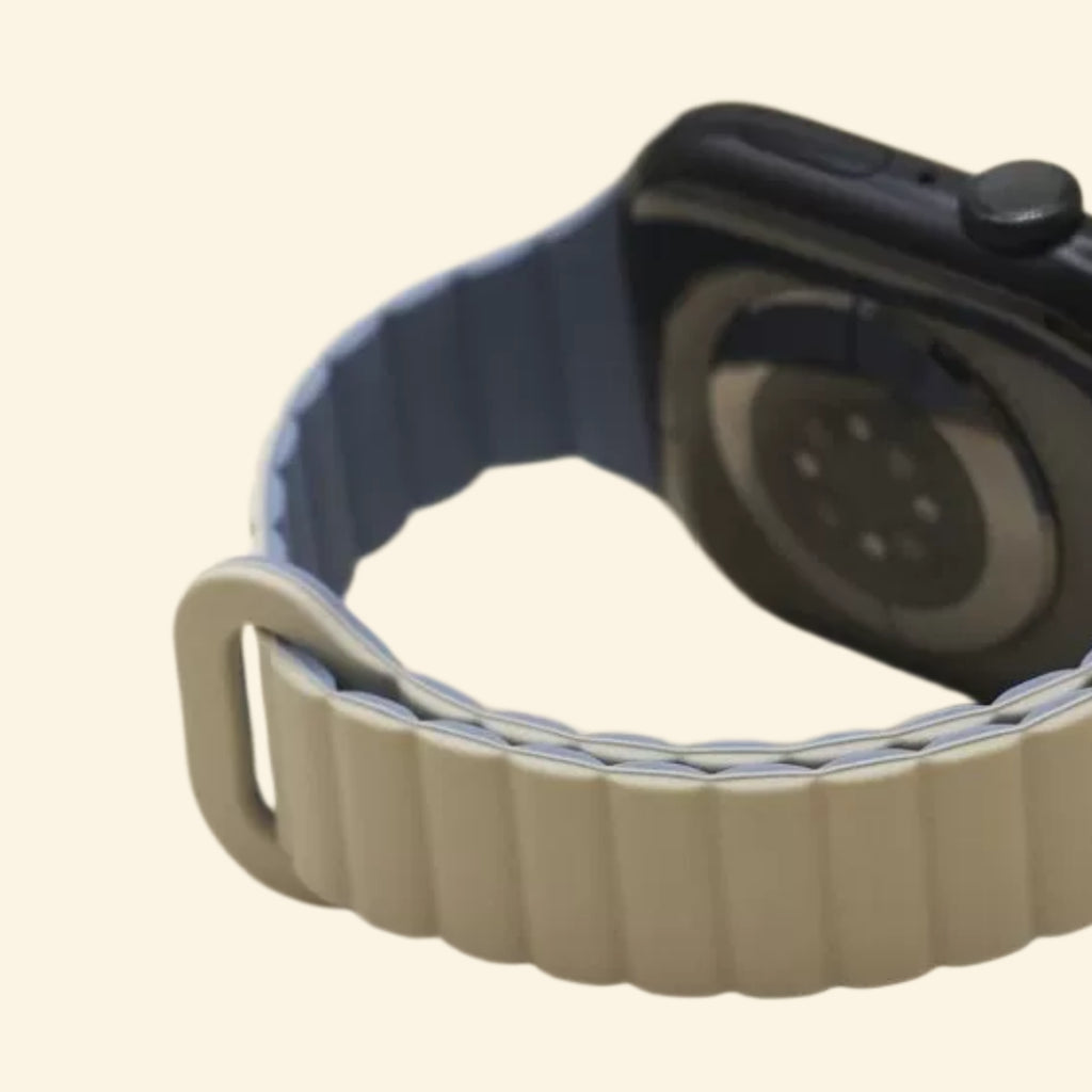 Sand Grey & Slate Blue Magnetic Silicone Band — close-up link texture and dual-tone detail