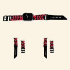 Crimson & Black Paracord Braided Band for Apple Watch — Specimen No. 10414 - Carapace StudioApple Watch BandCarapace StudioCarapace StudioCS-10414-PCRD-CRB-AW-1Apple Watch Ultra 3 (49mm)Crimson & Black Paracord Braided Apple Watch Band — front-facing view on Apple Watch showing gothic crimson-black weave pattern, Specimen No. 10414