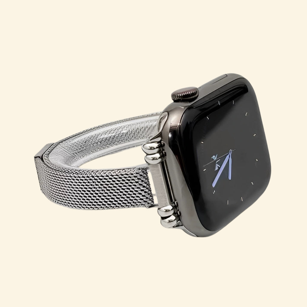 Silver Milanese Band — rear sensor view on Apple Watch