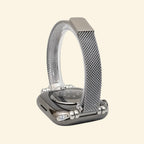 Silver Milanese Band — angled side profile on Apple Watch