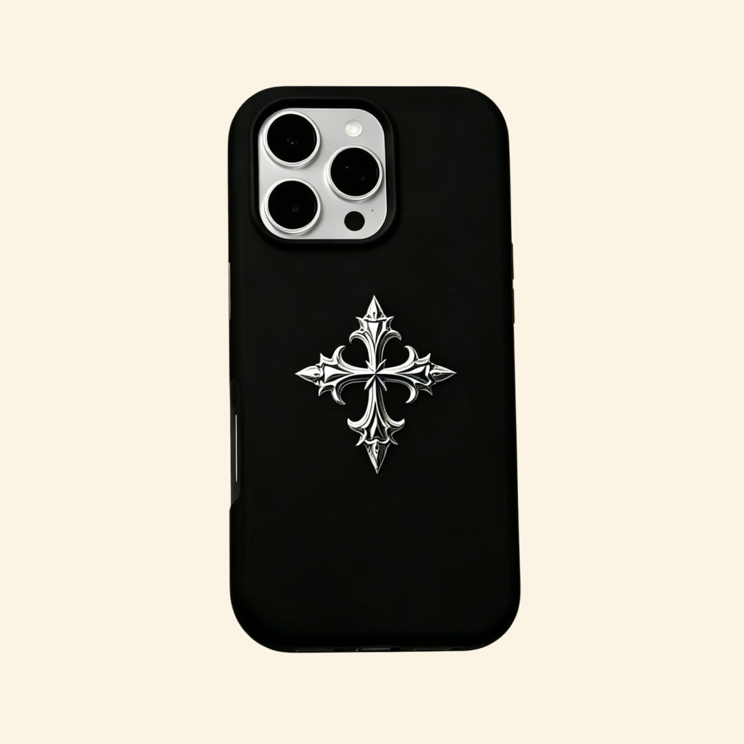 The Silver Relic – Silver Metallic Gothic Cross iPhone Case
