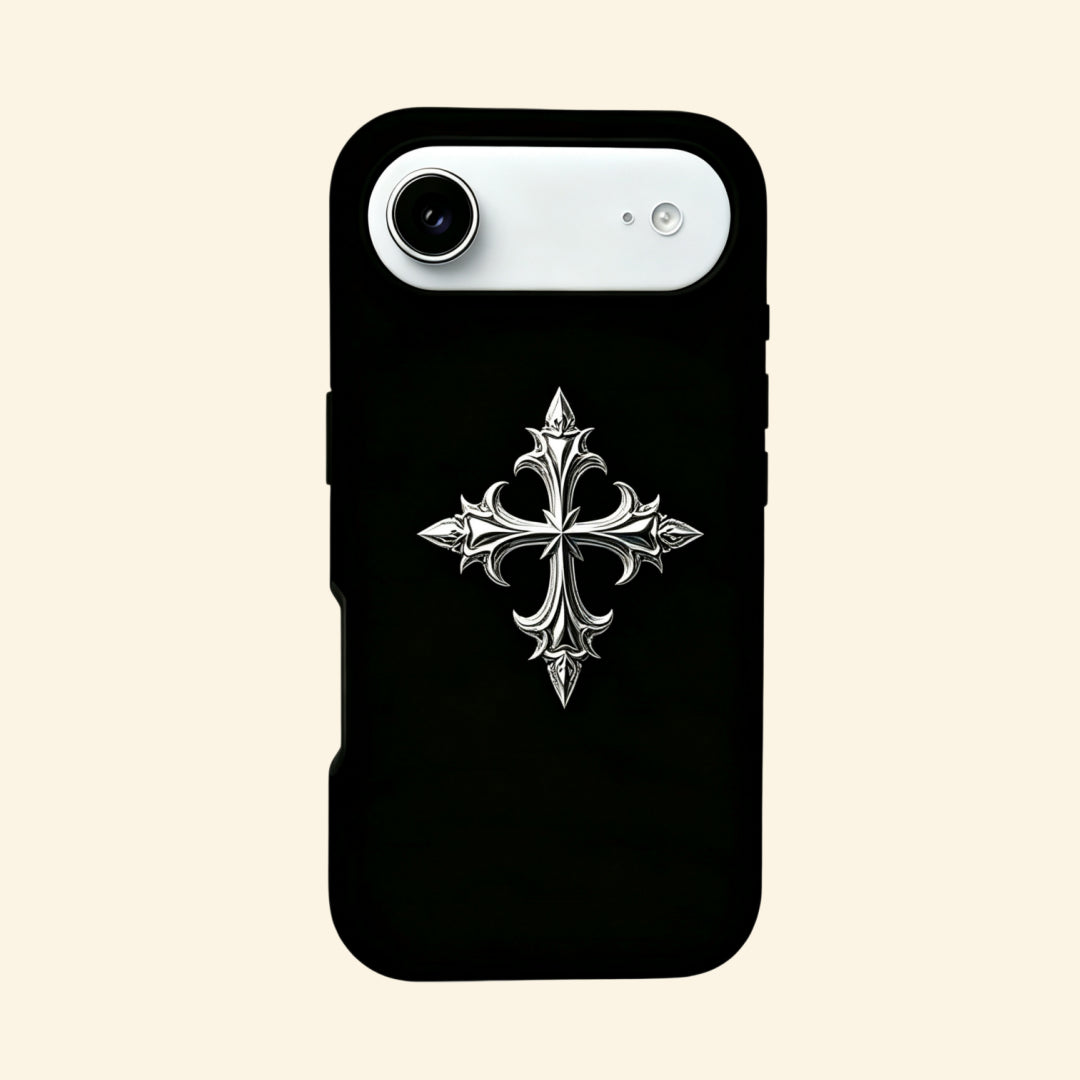 The Silver Relic – Silver Metallic Gothic Cross iPhone Case