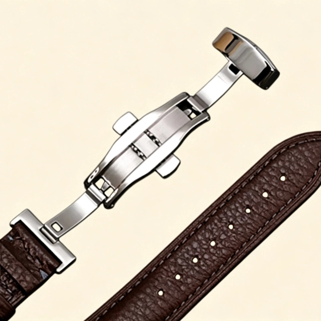 Baroque silver Apple Watch case — standalone front view showing full scrollwork bezel with oxidized silver finish and lug ports, cream background