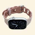 Dusty Rose & Terracotta Cutout Chain Link Band — front face view on Apple Watch