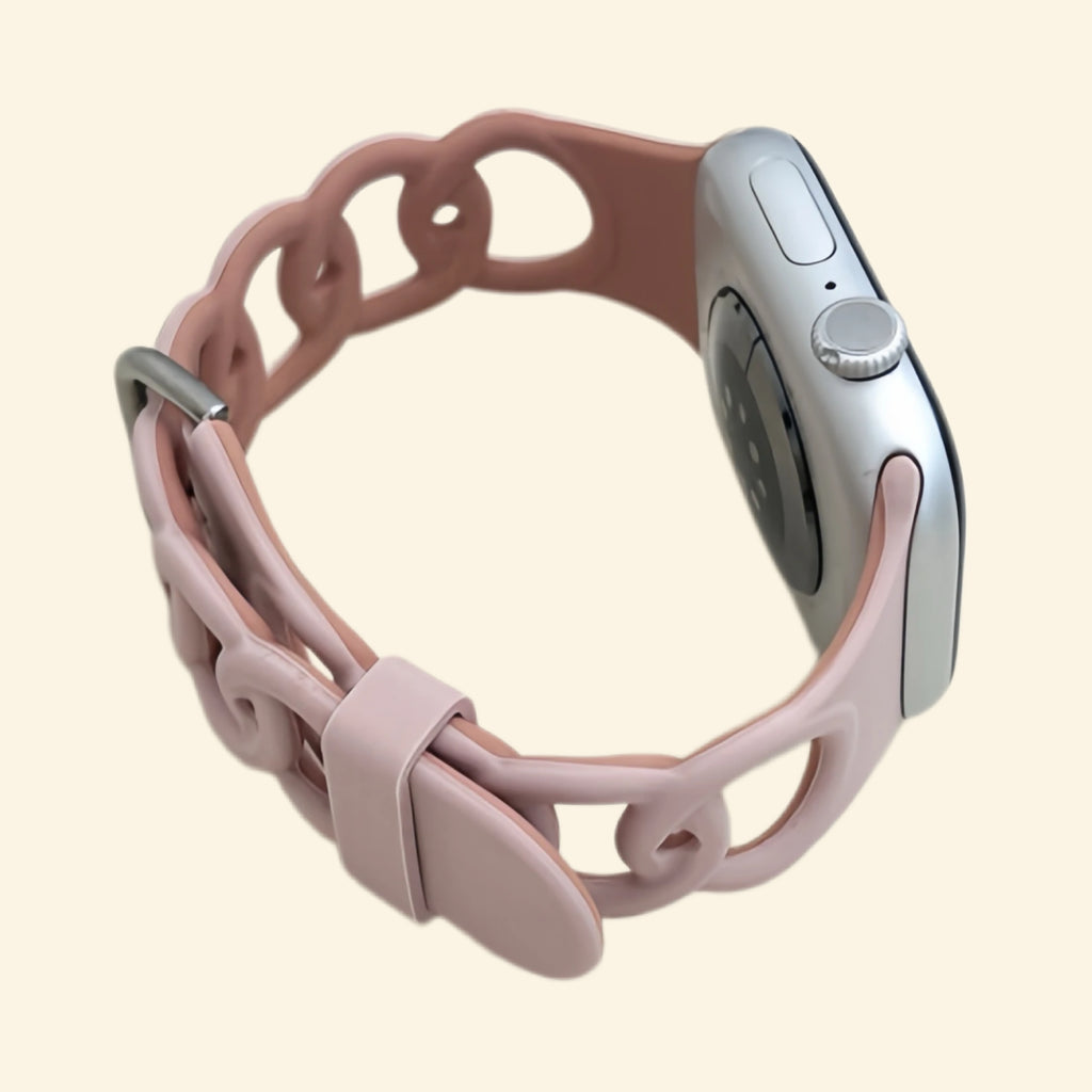 Dusty Rose & Terracotta Cutout Chain Link Band — rear sensor view on Apple Watch