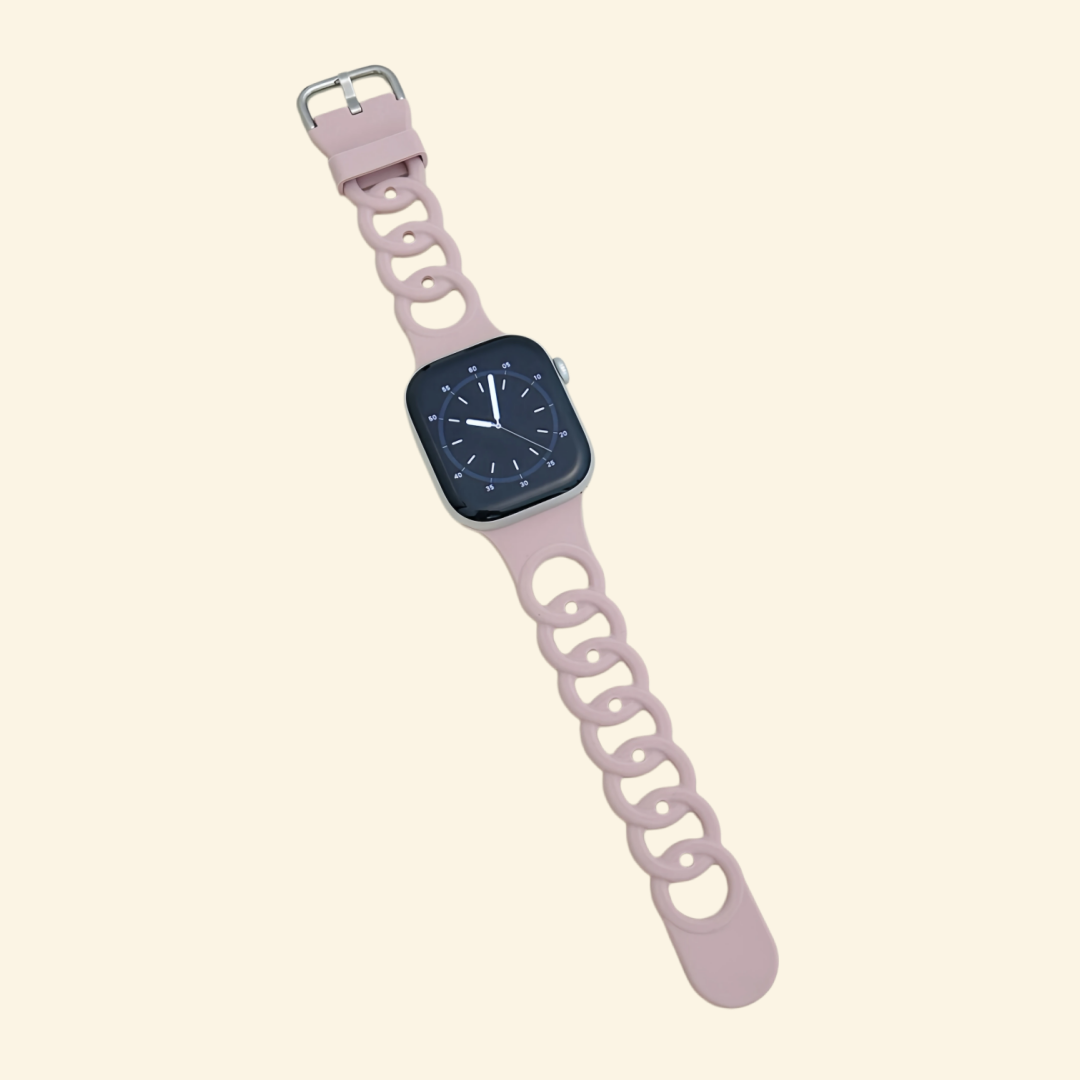 Dusty Rose & Terracotta Cutout Chain Link Band — flat lay showing full strap length and chain link detail