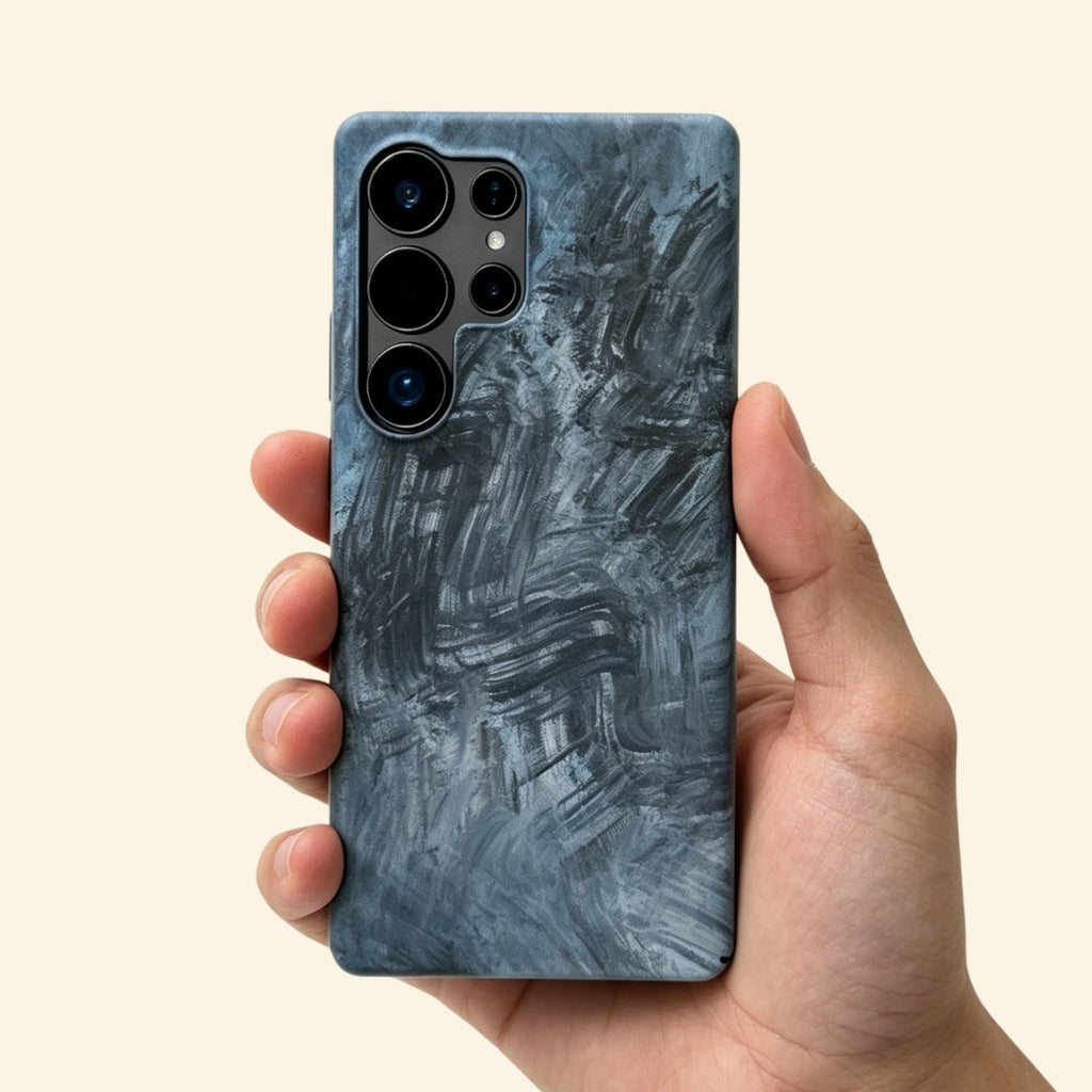 Slate Navy Crosshatch Brush Case for Samsung Galaxy S Series — in-hand lifestyle shot