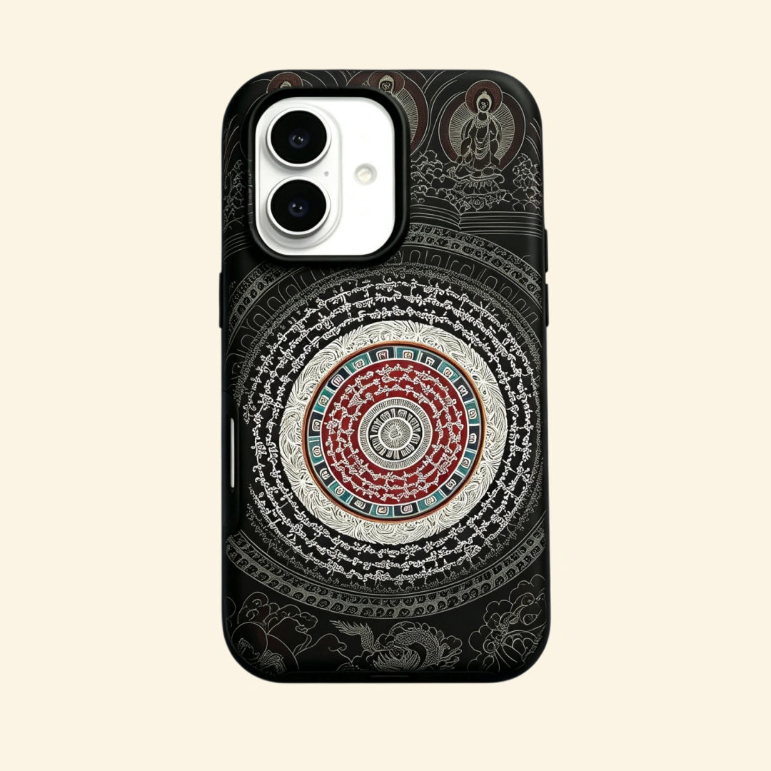 The Sacred Mandala – Sanskrit Mandala & Cosmic Wheel iPhone Case