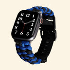 Cobalt & Black Paracord Braided Band on Apple Watch — angled front view