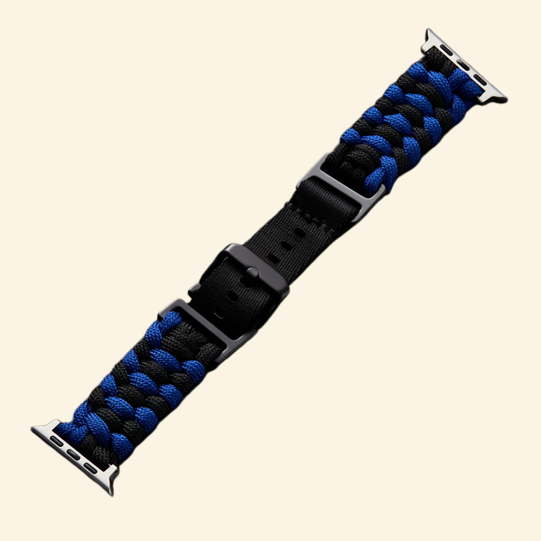 Cobalt & Black Paracord Braided Band — full band isolated view