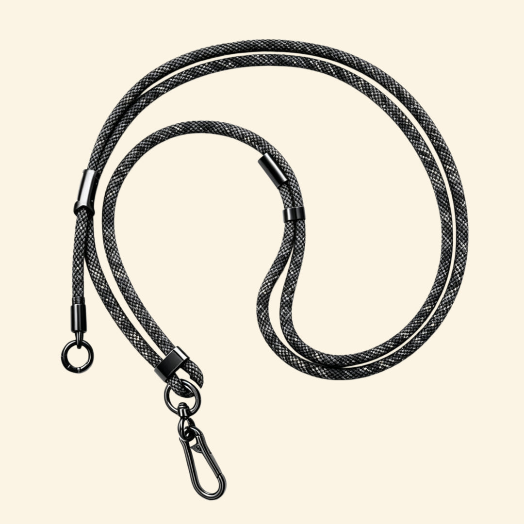 The Core Cord Charcoal Speckled – full lanyard coiled flat lay