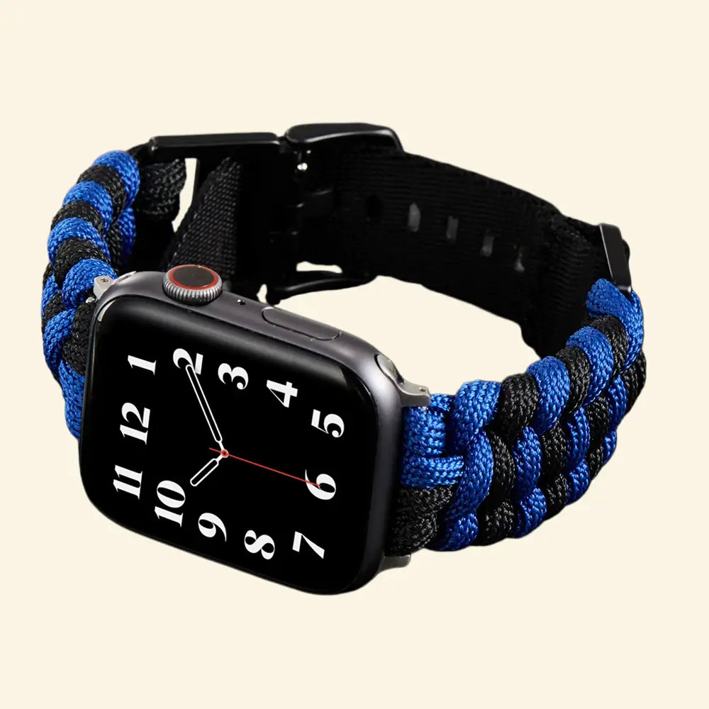 Cobalt & Black Paracord Braided Band — flat lay with band segments