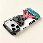 Volcanic Eruption MagSafe Phone Case – flat lay top view showing full case design