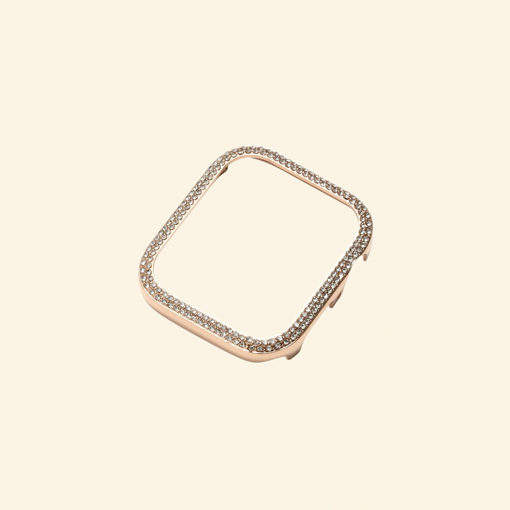 Rose Gold Double-Row Crystal Pavé Apple Watch Case — top corner detail
