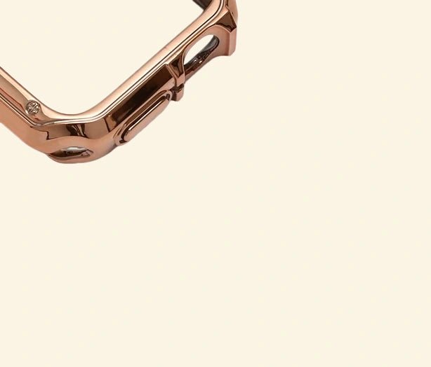 Glossy Rose Gold Rivet Case for Apple Watch — Specimen No. 10543 - Carapace StudioApple Watch CaseCarapace StudioCarapace StudioCS-10543-RSGD-RVT-AW-1Apple Watch Ultra 3 (49mm)Glossy Rose Gold Rivet Apple Watch Case — bottom corner rivet close-up, Specimen No. 10543