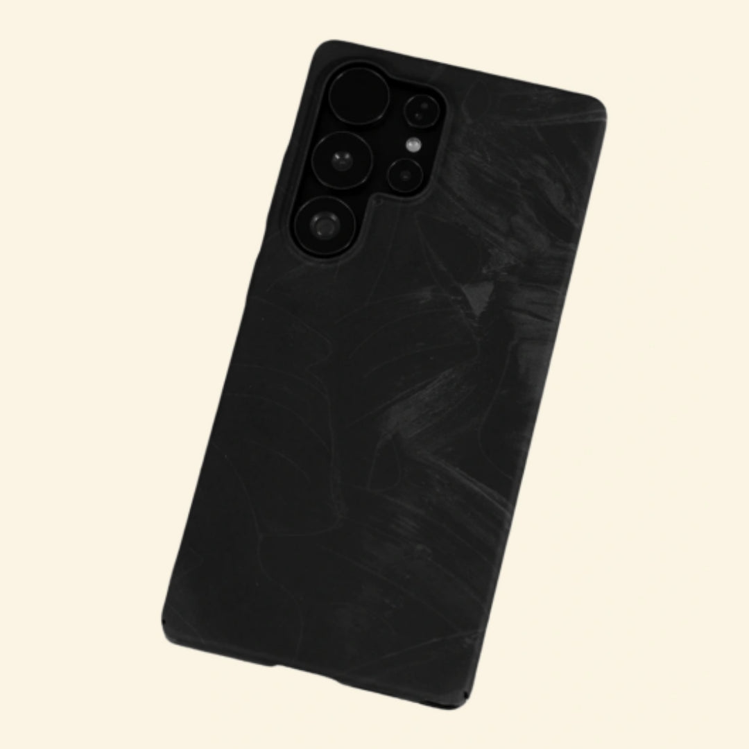 Obsidian Botanical Leaf Case for Samsung Galaxy S Series — angled top-down floating view