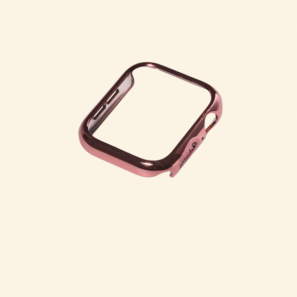 Glossy Rose Gold Apple Watch Case — top corner and button cutout detail, Specimen No. 10538