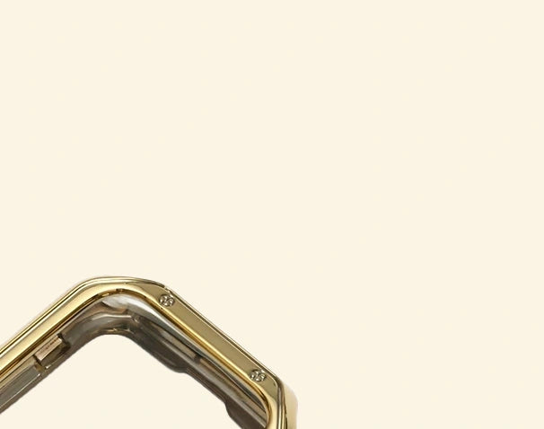 Glossy Champagne Gold Rivet Apple Watch Case — bottom corner rivet accent close-up, Specimen No. 10542