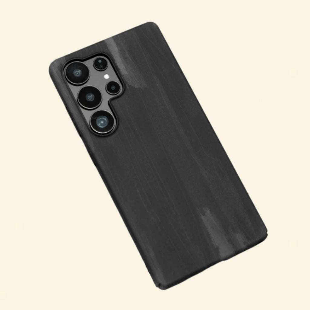 Charcoal Ebony Wood Grain Case for Samsung Galaxy S Series — angled top-down view
