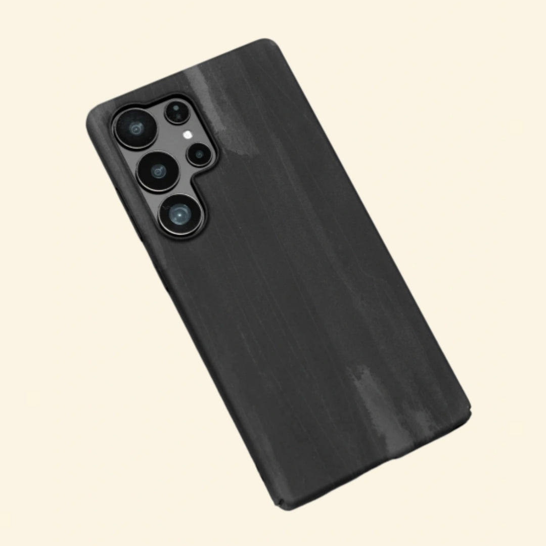 Charcoal Ebony Wood Grain Case for Samsung Galaxy S Series — angled top-down view