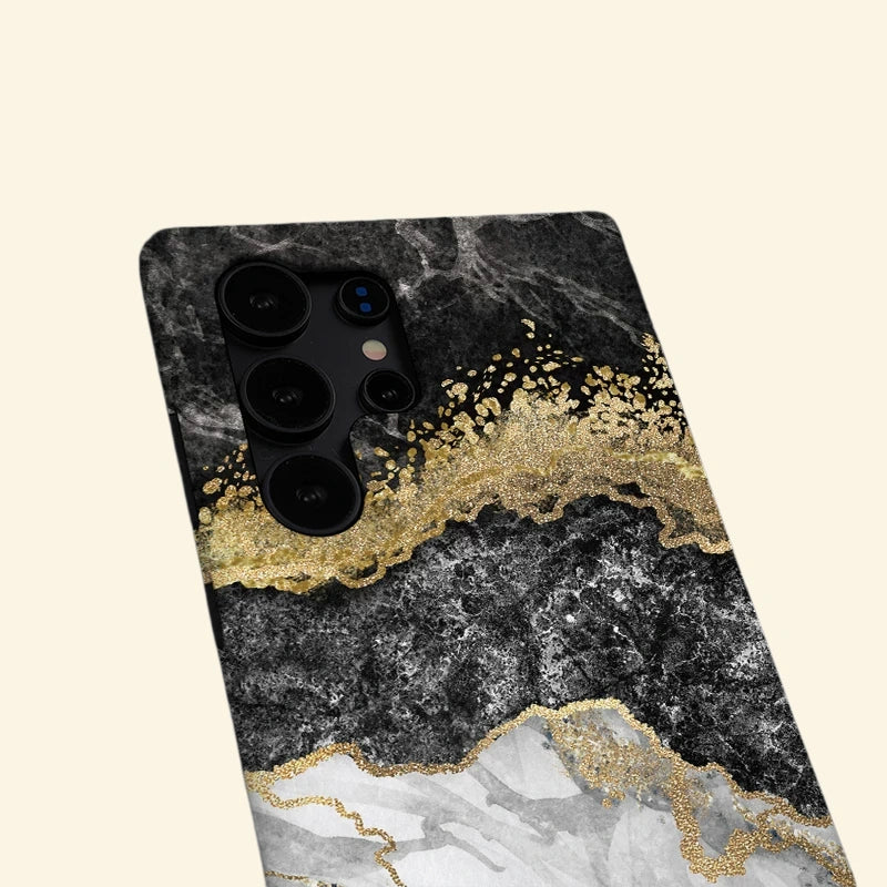 Gold Vein Obsidian Marble Case — close-up detail of gilded fault line vein