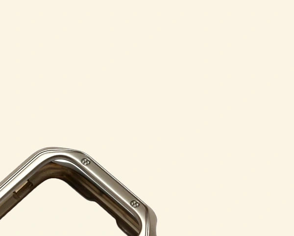 Sleek Silver Rivet Apple Watch Case — angled top view with crown cutout, Specimen No. 10544