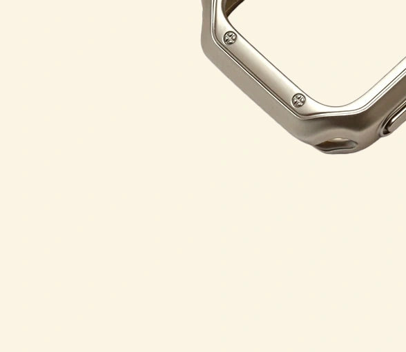 Sleek Silver Rivet Apple Watch Case — bottom corner rivet and button cutout detail, Specimen No. 10544