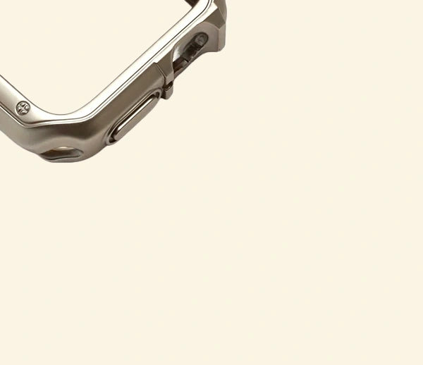 Sleek Silver Rivet Apple Watch Case — side profile with Digital Crown cutout, Specimen No. 10544