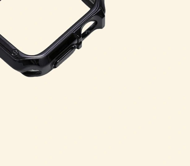 Glossy Onyx Black Rivet Case for Apple Watch — Specimen No. 10541 - Carapace StudioApple Watch CaseCarapace StudioCarapace StudioCS-10541-ONYX-RVT-AW-1Apple Watch Ultra 3 (49mm)Glossy Onyx Black Rivet Apple Watch Case — side profile with crown cutout, Specimen No. 10541