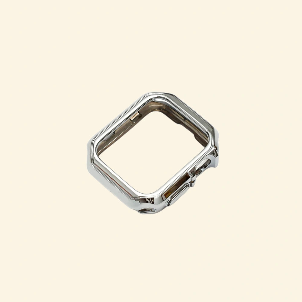 Polished Chrome Silver Rivet Apple Watch Case — full frame floating view, Specimen No. 10545
