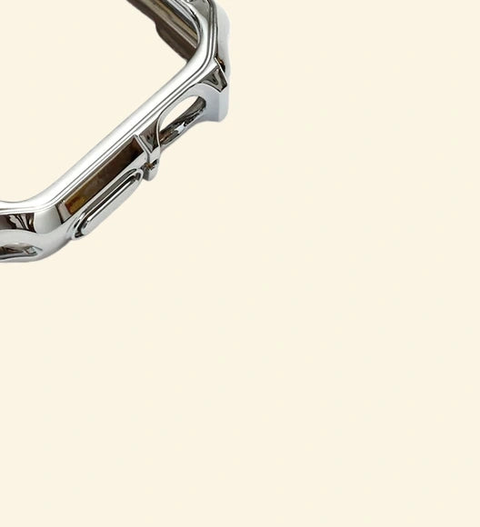 Polished Chrome Silver Rivet Apple Watch Case — side profile with button cutout, Specimen No. 10545