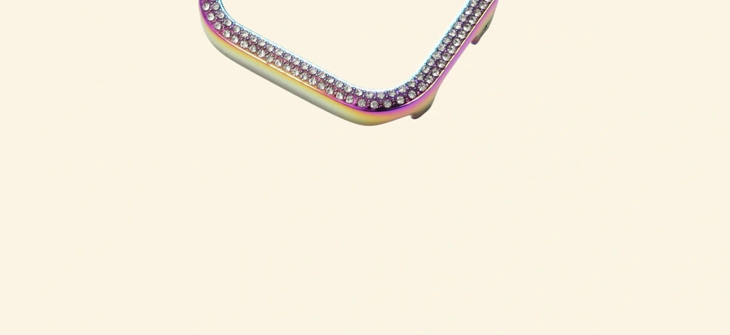 Rainbow Titanium Double-Row Crystal Case for Apple Watch - Carapace StudioApple Watch AccessoriesCarapace StudioCarapace StudioCS-10534-RAINBOW-PAVE-1Apple Watch Ultra 3 (49mm)Rainbow Titanium Double-Row Crystal Pavé Apple Watch Case — bottom corner detail