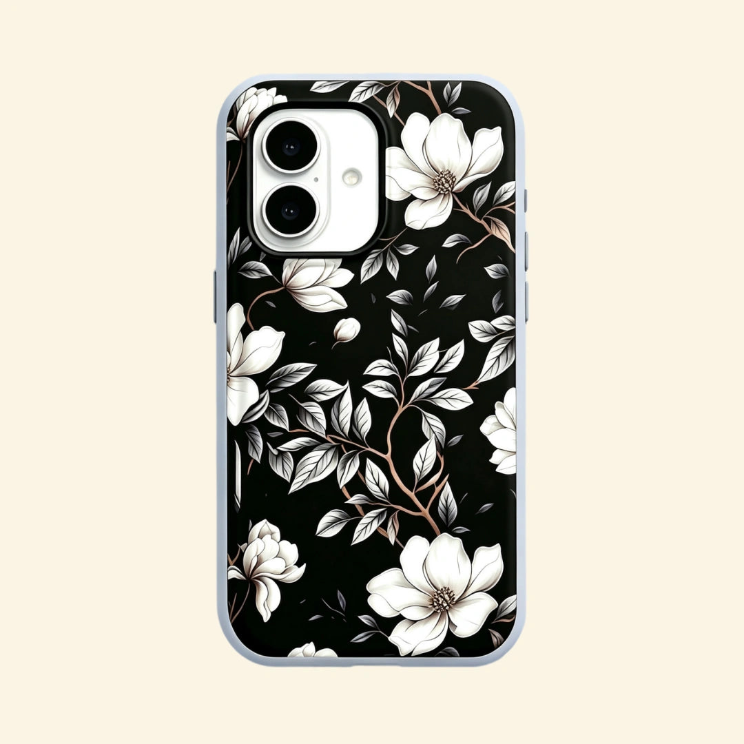 The Midnight Bloom – Dark Botanical Ivory Magnolia Fine Art iPhone Case