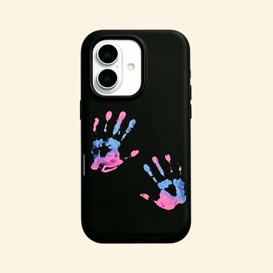 The Neon Impressions – Neon Magenta & Cyan Handprints Fine Art iPhone Case